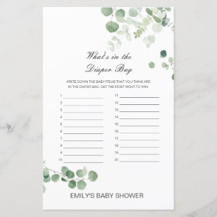 Papier Editable What's in the Diaper Bag Baby shower Game