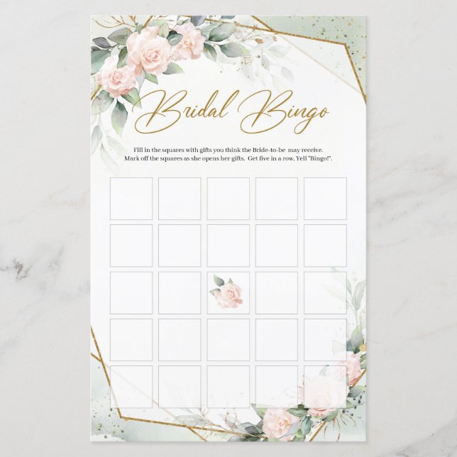 Papier Eeucalyptus rose pâle et bingo de la mariée or (Devant)
