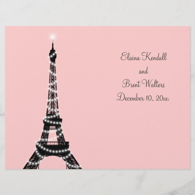 Papier Eiffel Tower Twinkles Wedding Program (rose) (Devant)