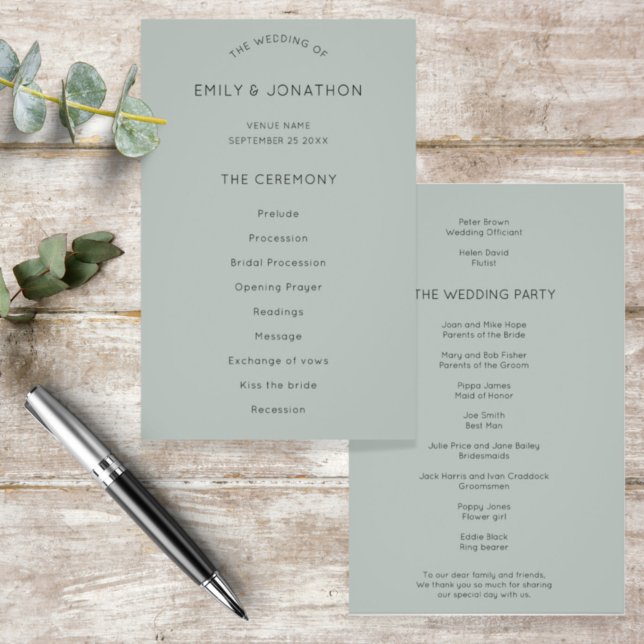 PAPIER | Einfaches Silvery Sage Green Wedding Prog (Von Creator hochgeladen)