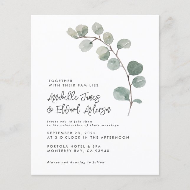 Papier Elegan Mariage eucalyptus détails, invitation chic (Devant)