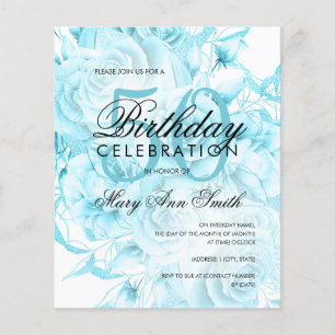 Papier Élégant 50e anniversaire Floral Turquoise Blanc In