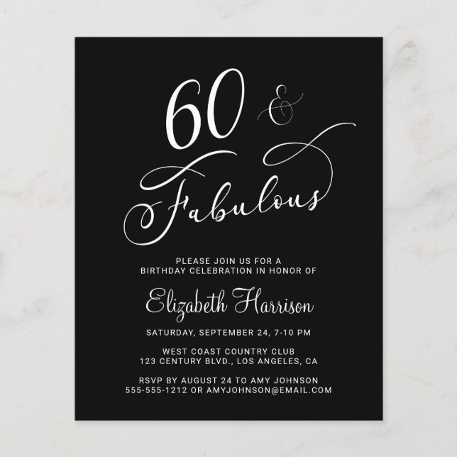 Papier Élégant 60e anniversaire de fête Budget Invitation (Devant)