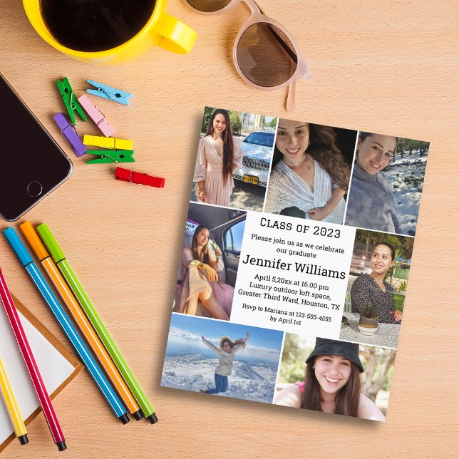 Papier élégant 7 photos collage graduation invitation (Créateur téléchargé)