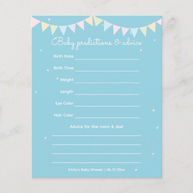 Papier Elegant Baby Blue Boy Baby shower de deviner jeu (Devant)