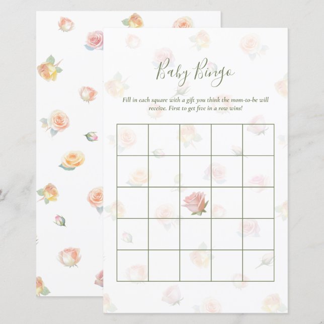 Papier Elegant Baby in Bloom Baby shower Bingo Jeu (Devant / Derrière)