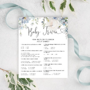 Papier Elégant Baby shower Fleurs Bleues Trivia Jeu