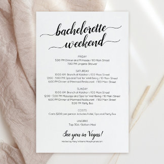 Papier Elegant Bachelorette Weekend Itinerary Invitation