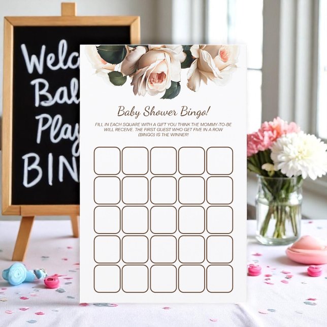 Papier Élégant Beige Rose Baby shower fille Bingo (Girl Baby Shower Game Bingo)