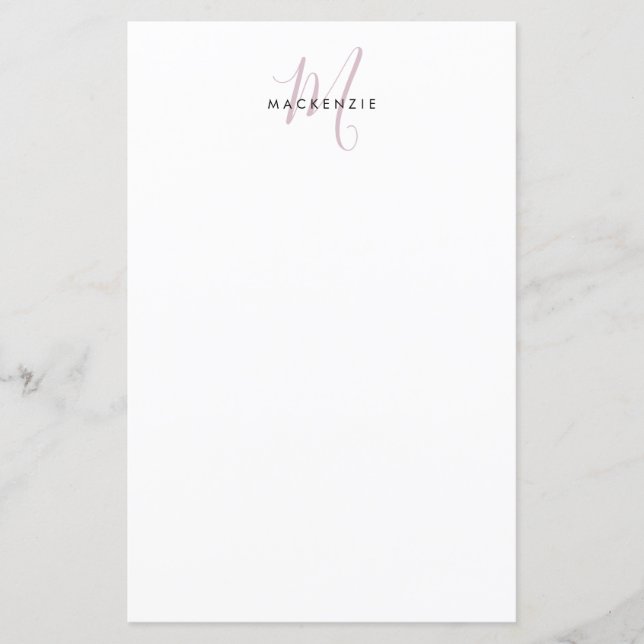 Papier Élégant blanc blanc blanc clair rose Script Monogr (Devant)