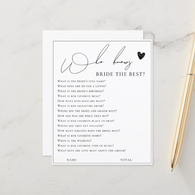 Papier Elégant blanc qui connaît la mariée meilleur jeu (Devant/Arrière en situation)