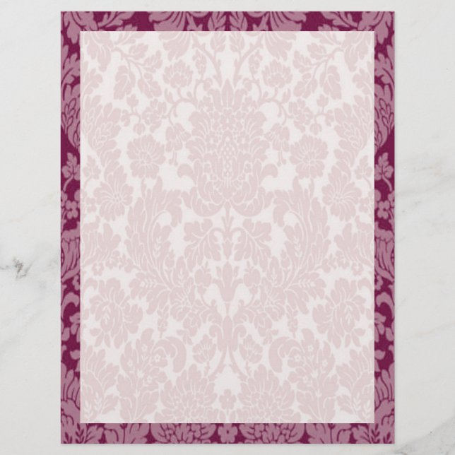 Papier Elégant bordeaux Damask Bordure Classique (Devant)