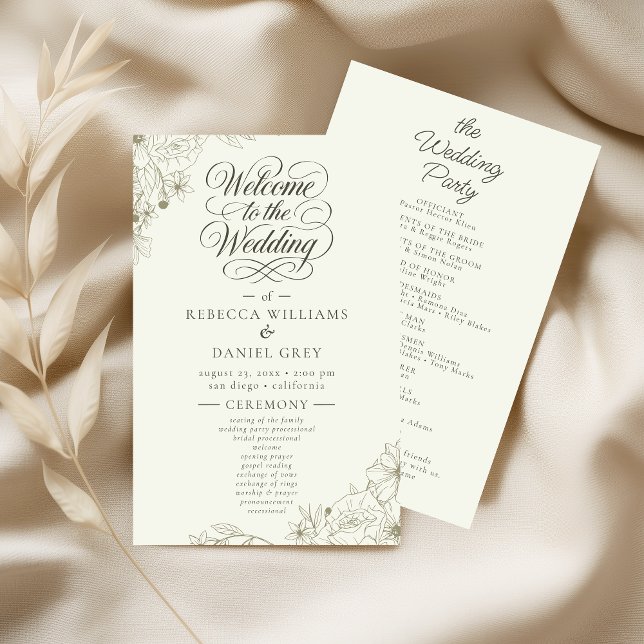 Papier Elegant Botanical Wedding Ceremony Program Sign (Créateur téléchargé)