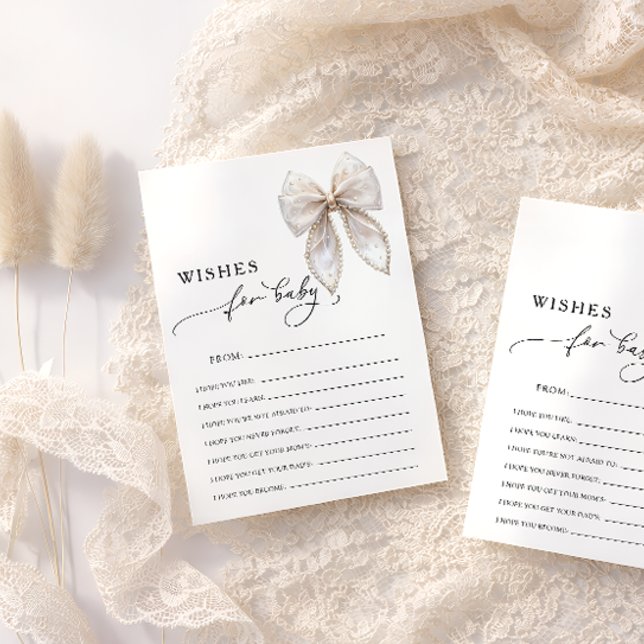 Papier Elegant Bow Wishes For Baby Advice Game Card (Créateur téléchargé)