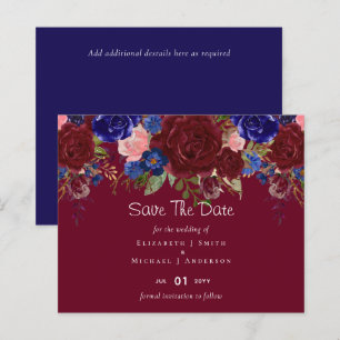 Papier Élégant budget Burgundy Blue Floral Mariage