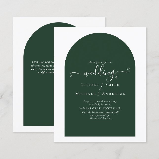 Papier Élégant BUDGET Emerald Mariage de la typographie v (Devant / Derrière)