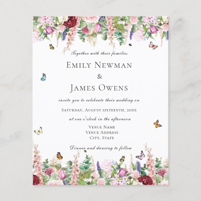 Papier Élégant budget floral avec Mariage de papillons (Devant)