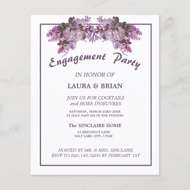 Papier Élégant budget floral Engagement Partie Invitation (Devant)