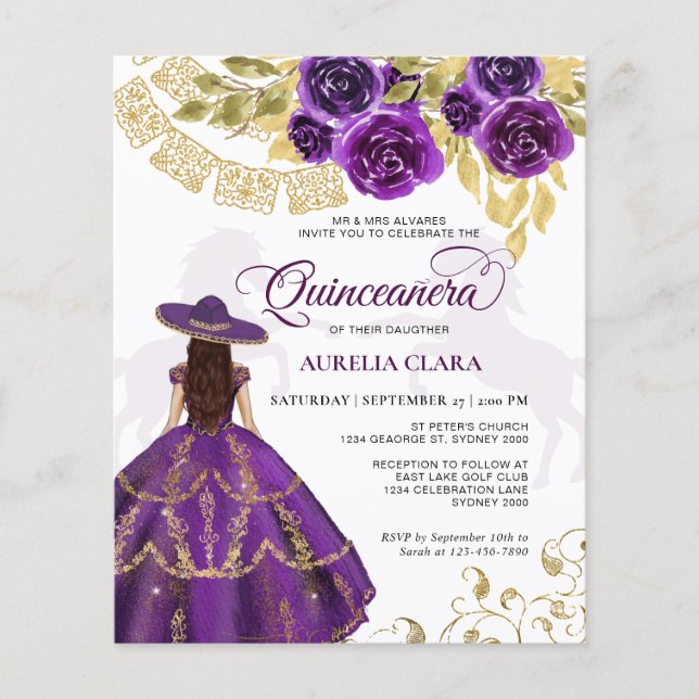 Papier Élégant budget Floral Purple Horse Quinceañera (Devant)