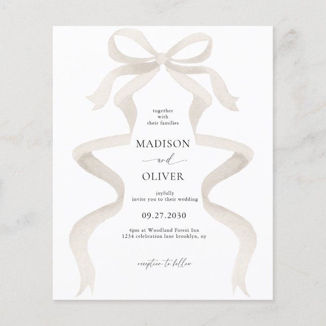 Papier Élégant BUDGET ivoire Beige Bow Monogramme Mariage (Devant)
