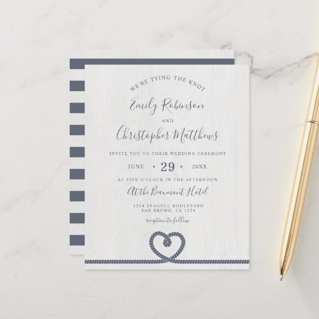 Papier Élégant Budget Liant Nautique Le Mariage De Knot (Devant/Arrière en situation)