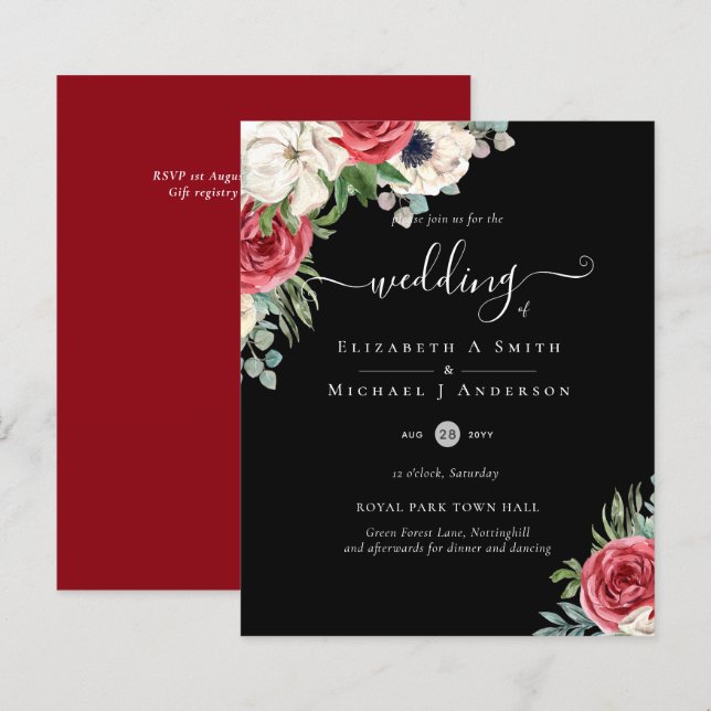 Papier Élégant budget Mariage rouge blanc bleu floral (Devant / Derrière)