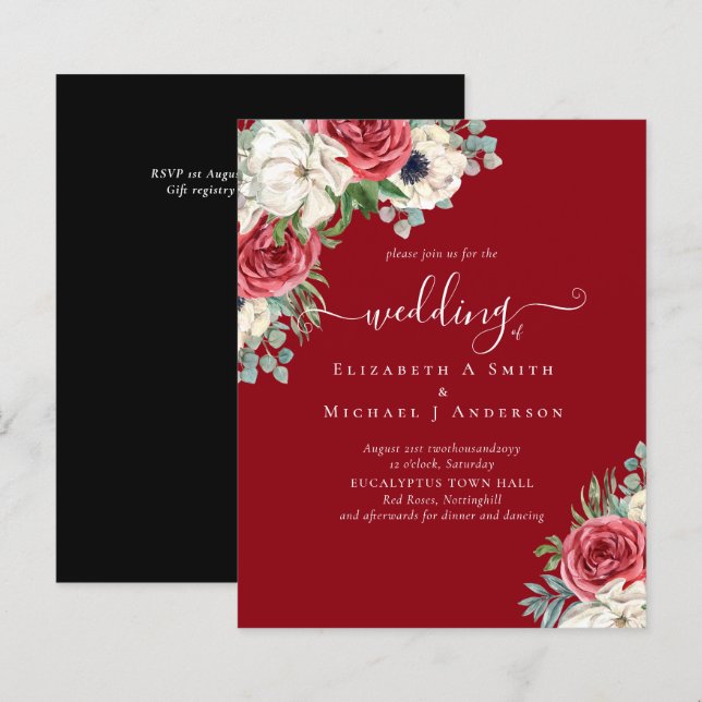 Papier Élégant budget Mariage rouge blanc bleu floral (Devant / Derrière)