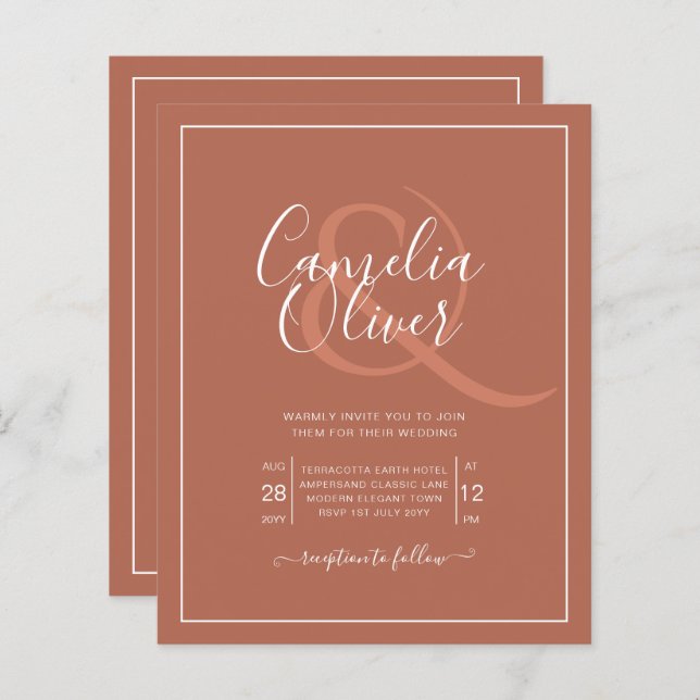 Papier Élégant BUDGET Mariage Terracotta Classique Mariag (Devant / Derrière)