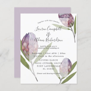 Papier Élégant budget Protea violet Faire-part de mariage