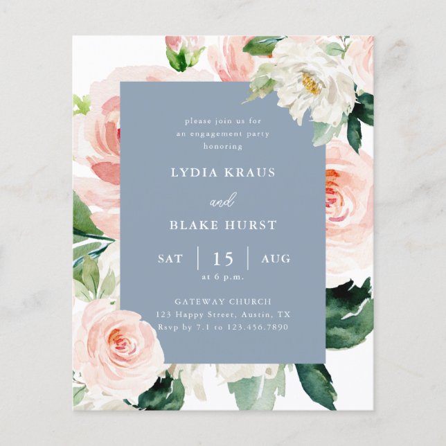 Papier Élégant budget rose bleu floral parti d'engagement (Devant)