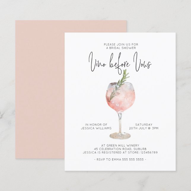 Papier Élégant Budget Rose Vino Avant les Vœux Enterremen (Devant / Derrière)