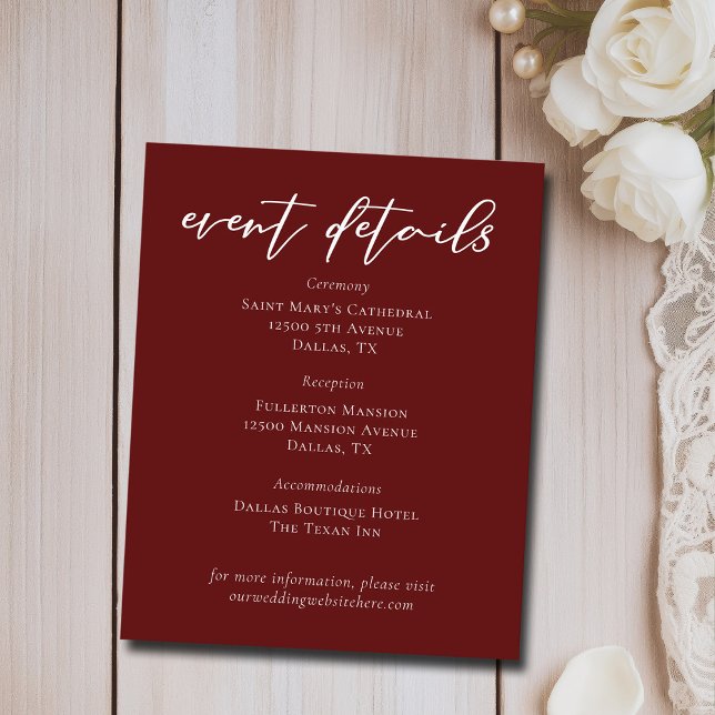 Papier Elegant Burgundy Mariage Détails de l'événement Fe (Créateur téléchargé)