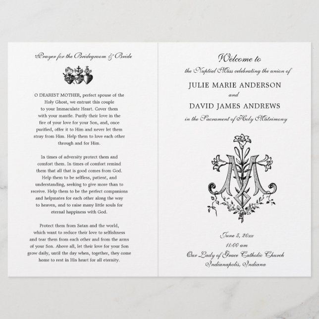 Papier Élégant catholique Messe latine Mariage Marian Pro (Devant)