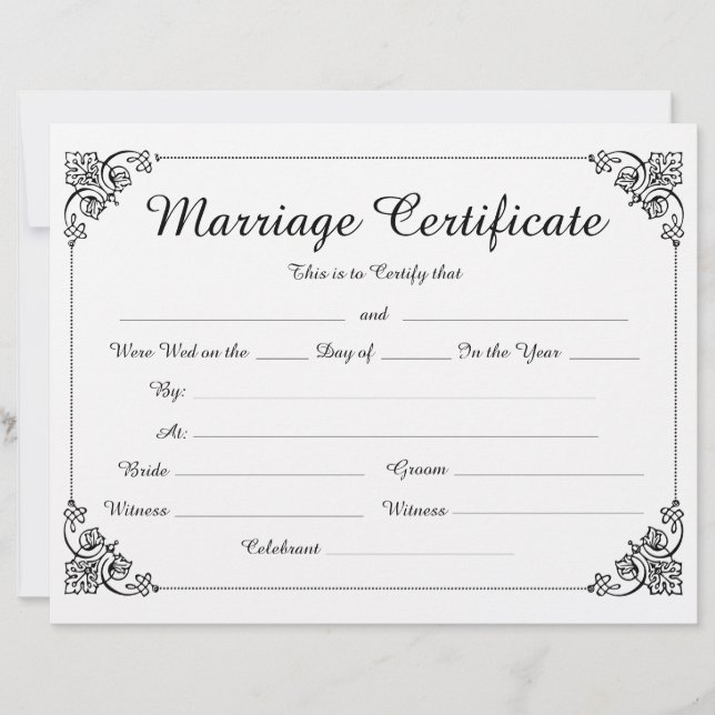 Papier Élégant certificat de mariage de bordures florales (Devant)