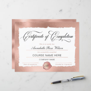 Papier Élégant certificat d'or Rose d'achèvement
