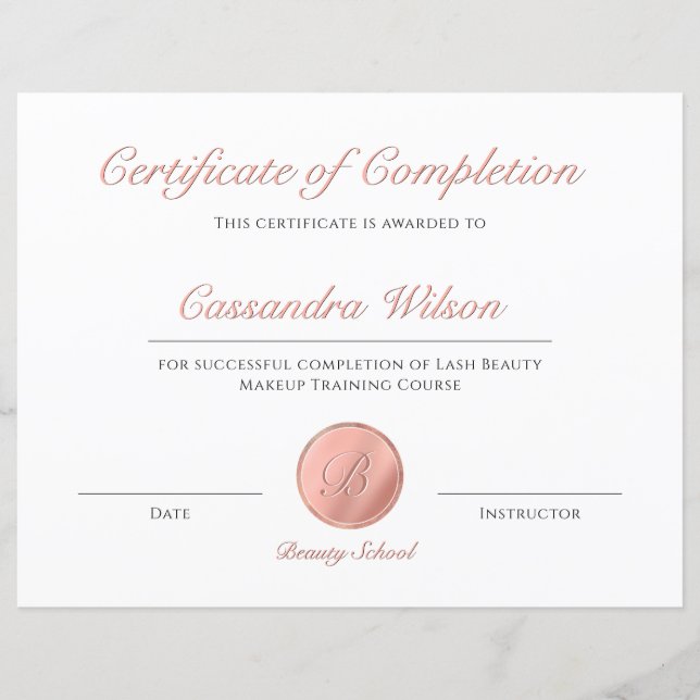 Papier Élégant certificat Rose Gold d'achèvement (Devant)