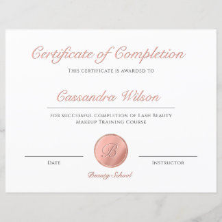 Papier Élégant certificat Rose Gold d'achèvement