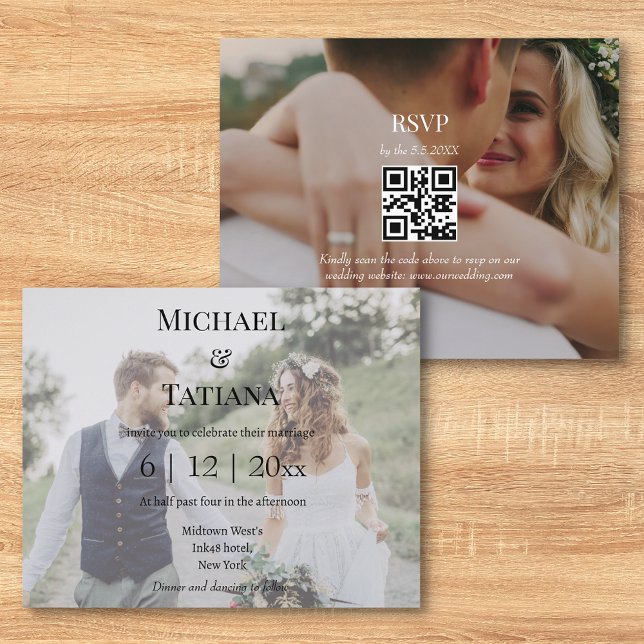 Papier élégant code rsvp qr 2 photos faire-part de mariag (Créateur téléchargé)