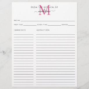 Papier Élégant de la cuisine de la recette de monogramme