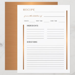 Papier Élégant de la cuisine de recette blanche or
