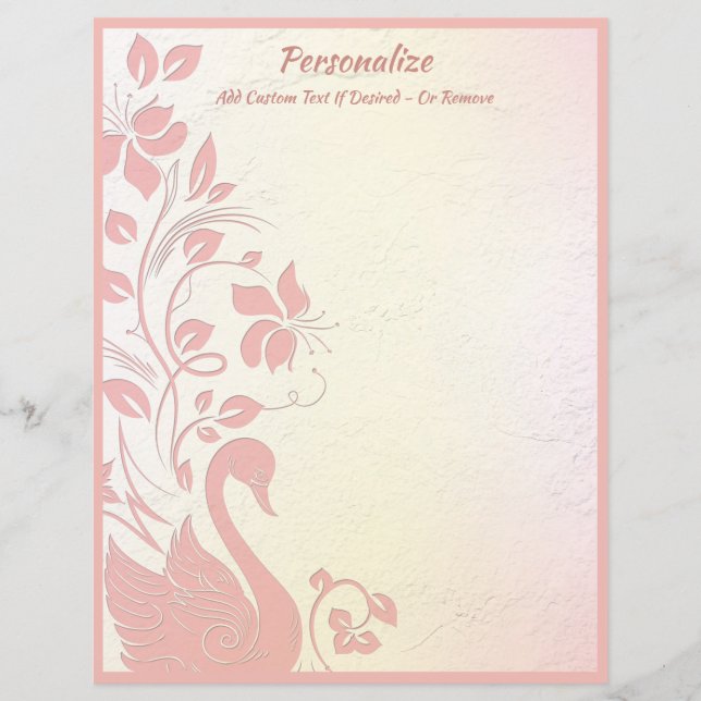 Papier Elégant design floral de cygne rose Personnaliser (Devant)