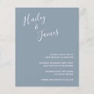 Papier Elégant Dusty Blue Moderne Budget Mariage Inviter
