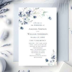 Papier Élégant Dusty Blue Winter Wedding Ceremony Program