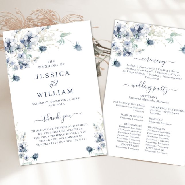Papier Élégant Dusty Blue Winter Wedding Ceremony Program (Créateur téléchargé)