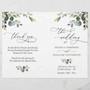 Papier Elégant Eucalyptus Watercolor Boho Wedding Program