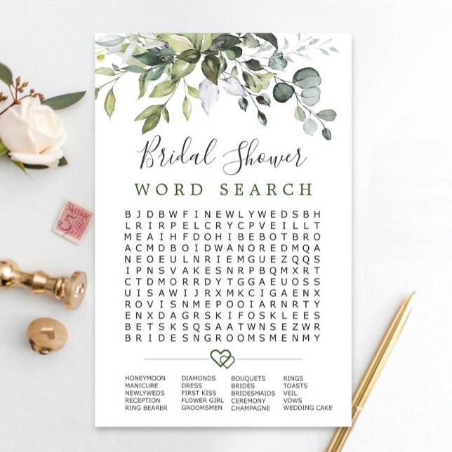 Papier Elegant Eucalyptus Word Recherche Fête des mariées (Créateur téléchargé)