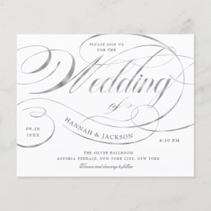 Papier Élégant Faire-part de mariage Budget Script Argent