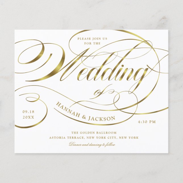 Papier Élégant Faire-part de mariage de texte courbe de s (Devant)