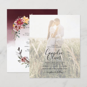 Papier Élégant Faire-part de mariage floral de Burgundy F