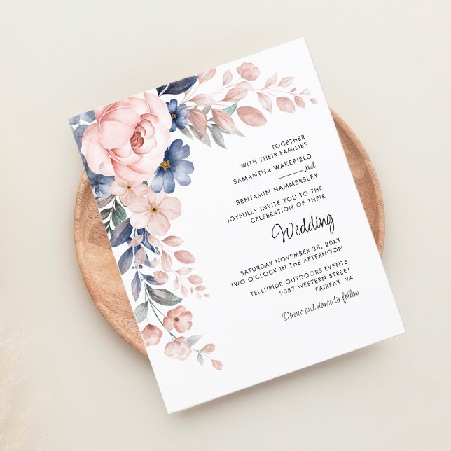Papier Élégant Faire-part de mariage Floral Rose (Blush Pink Floral Script Elegant Wedding Budget Invitation)